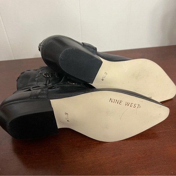 Vintage Nine West western boots with harness black leather block heel 6.5 - Picture 7 of 8